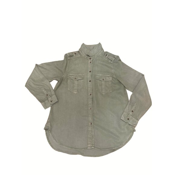 American Eagle Outfitters Boyfriend Fit Button Up Shirt Medium Green Long Sleeve - Picture 5 of 11